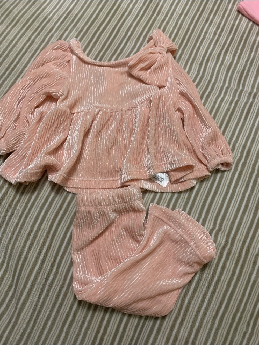 Tahari Peach Pink Velvet Baby Two-Piece Set